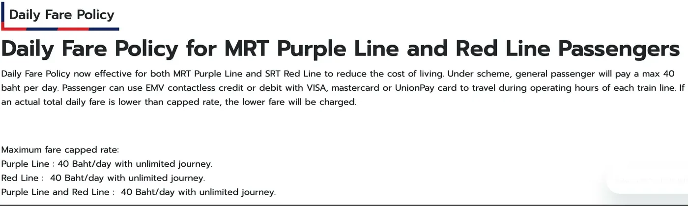 Transit authority welfare page with the daily fare policy heading and a short list of capped rates for the Purple Line and Red Line.