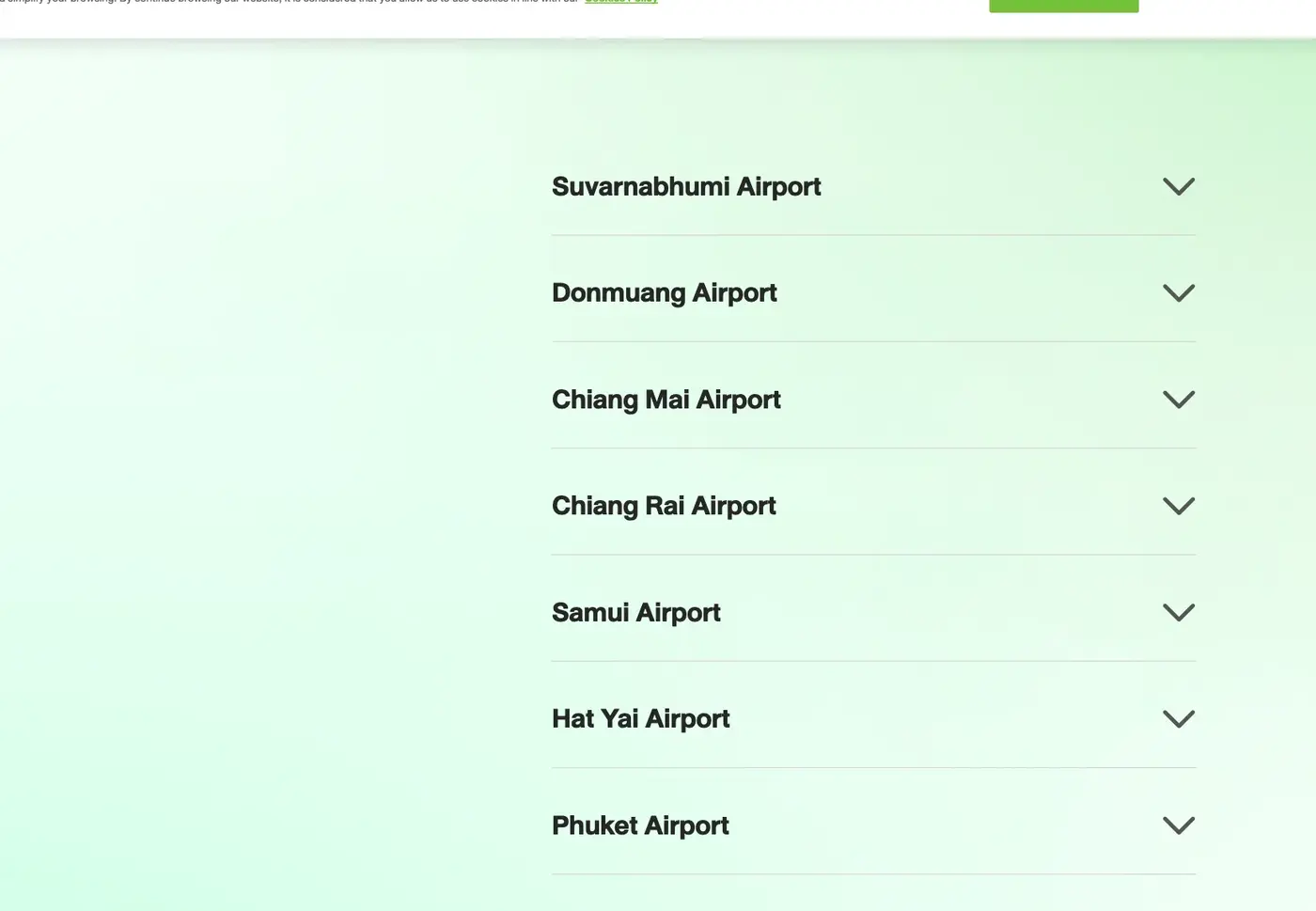 AIS where-to-buy page with a collapsed list of airports from Suvarnabhumi to Phuket.