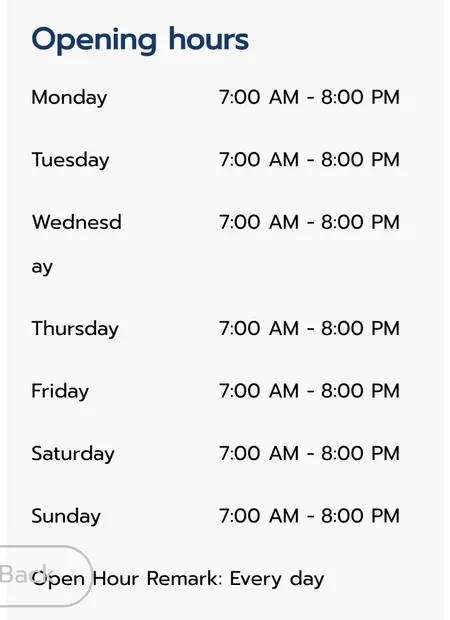 Government tourism directory table of opening hours for the Blue Temple, the same every day of the week.