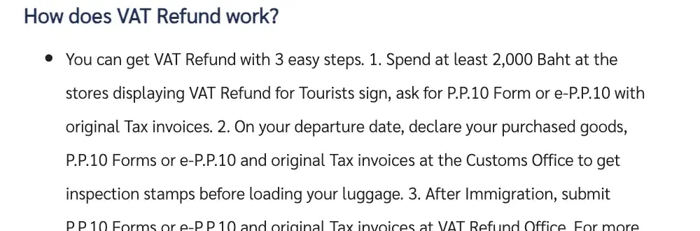 Revenue Department FAQ page answering how the tourist VAT scheme works in three steps, with luxury goods definitions starting below.