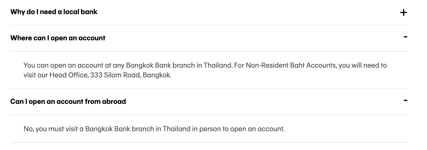 Bangkok Bank foreign customers FAQ with answers on where to open an account and on opening one from abroad.