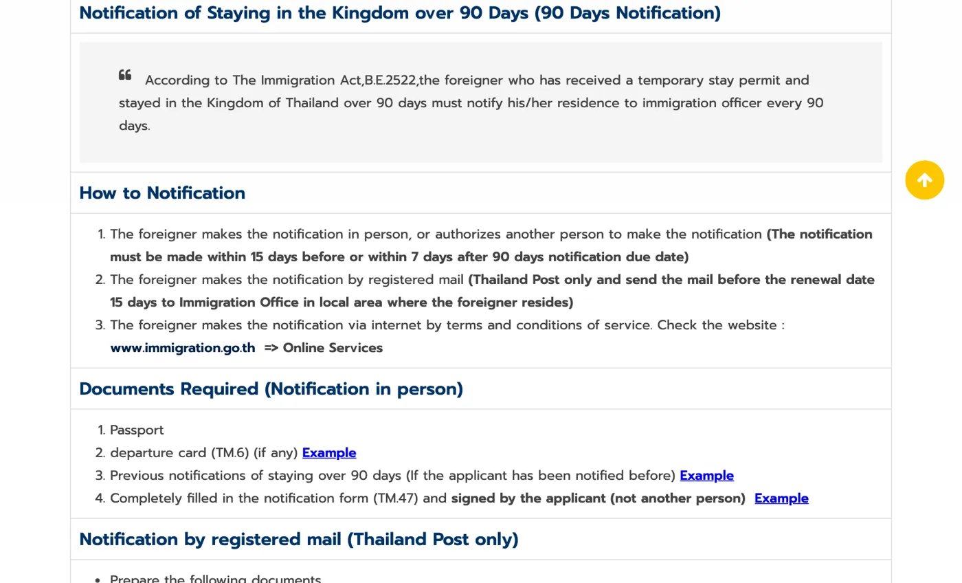 English Immigration Division page on staying over the 90-day line, with the how-to list and the documents for an in-person report.