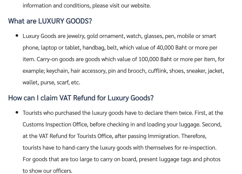 Revenue Department FAQ entries defining luxury goods and carry-on goods and explaining the two inspections for luxury items.