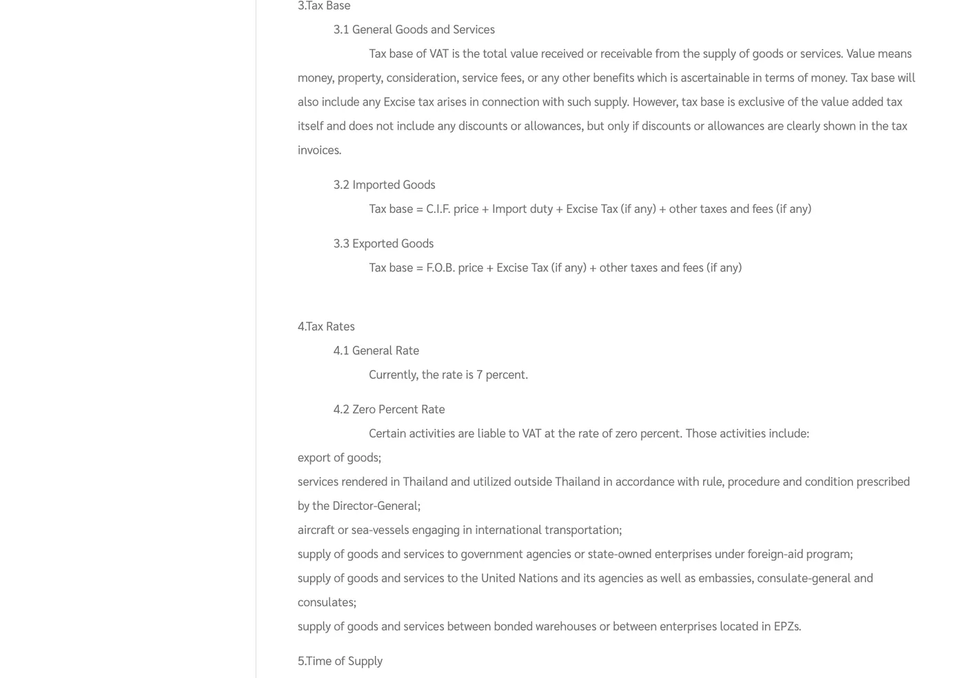 Revenue Department page with the VAT tax base paragraph and the general rate line.