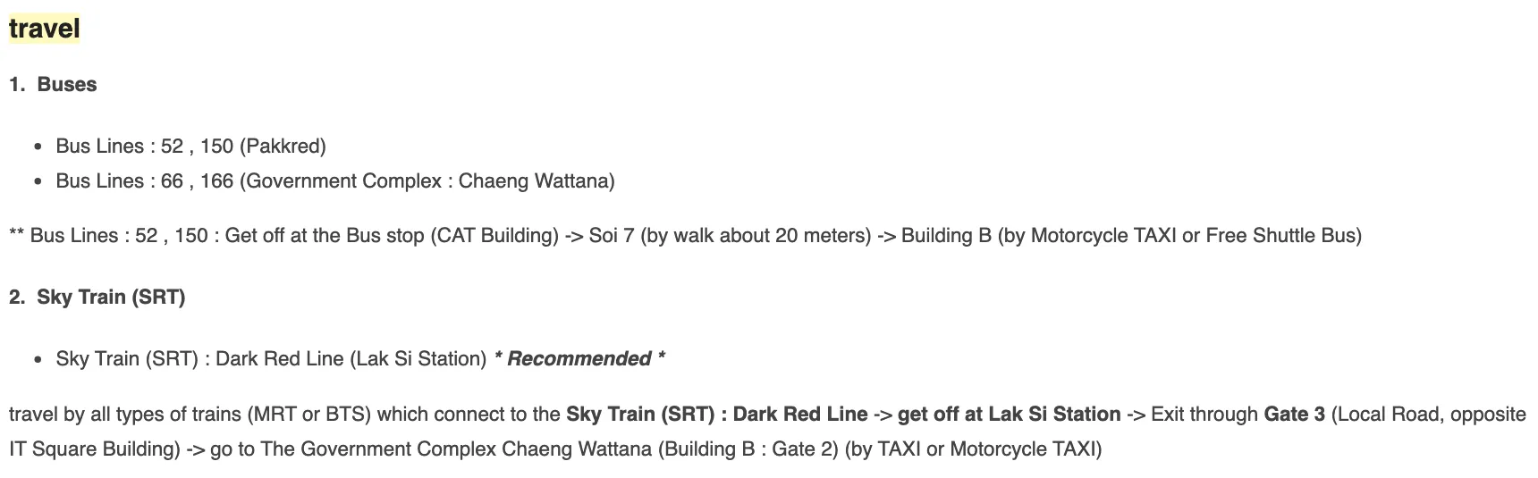 Immigration Division 1 contact page listing bus lines and the Dark Red Line route to the Government Complex